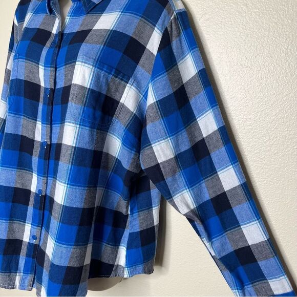 Riders by Lee Blue Plaid Flannel Long Sleeve Button Front Cotton Shirt Women XL - Picture 4 of 12